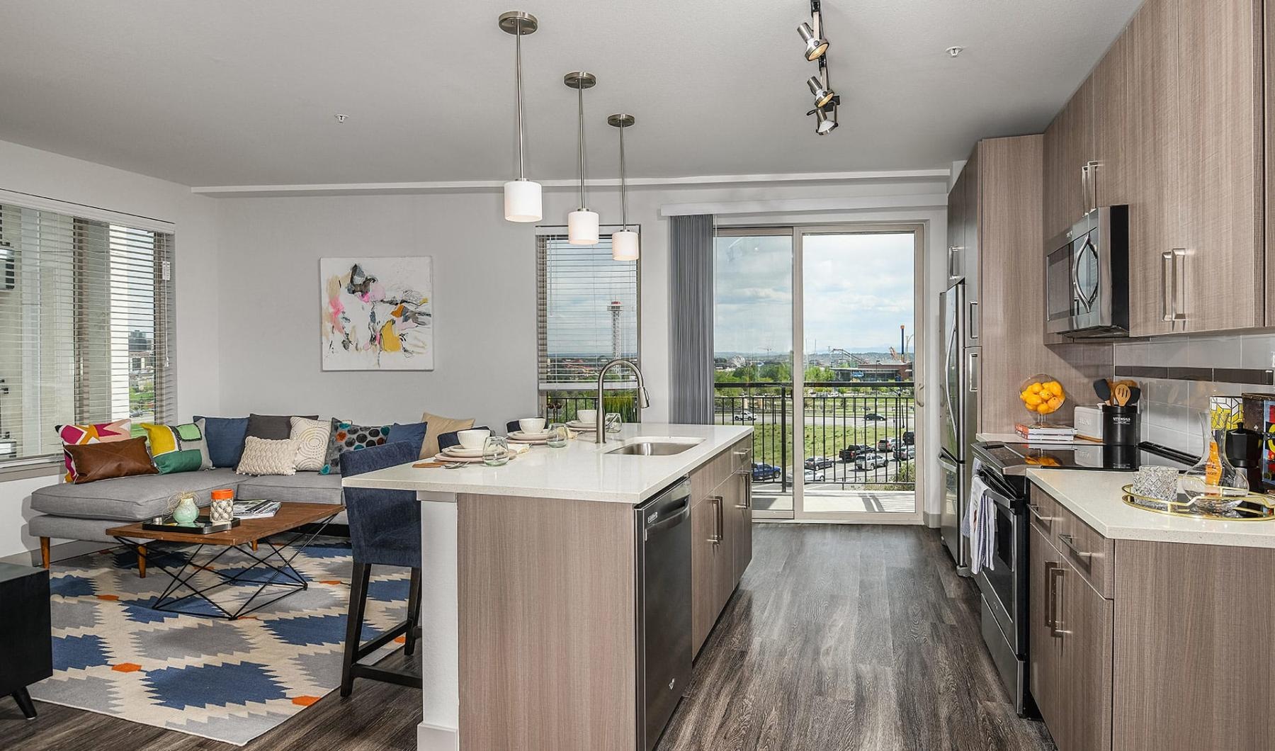a kitchen with a large island
