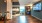 a yoga room with wood floors